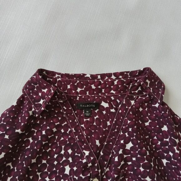 Talbots Burgundy Red Coffee Bean All Over Print Button Down Shirt Women's Medium - Picture 7 of 13
